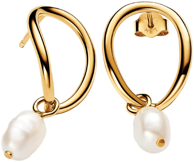 14K Gold-Plated Shaped Circle Baroque Treated Freshwater Cultured Pearl Earrings
