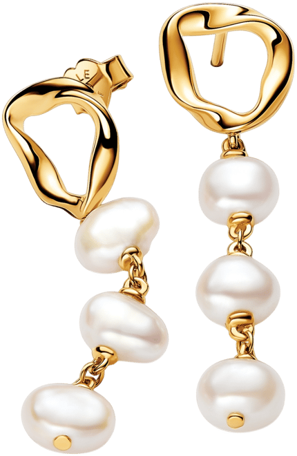 14K Gold-Plated Shaped Circle Baroque Treated Freshwater Cultured Pearls Drop Earrings