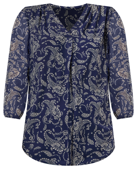 売れ筋商品|||ジョーンズニューヨーク カットソー トップス レディース Women's Kelly Printed Sheer-Sleeve Pleated Blouse Pacific Navy Jones New York Women's Kelly Printed Sheer-Sleeve Pleated