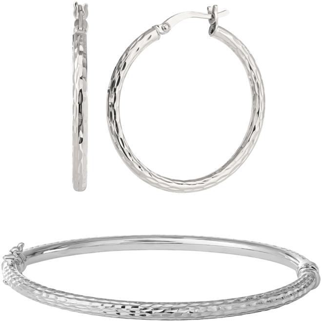 2-Pc. Set Textured Medium Hoop Earrings & Matching Bangle Bracelet in Sterling Silver, Created for Macy's