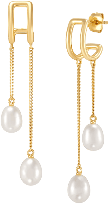 Giani Bernini Cultured Freshwater Pearl (7 x 5mm) Chain Drop Earrings in 14k Gold-Plated Sterling Silver, Created for 