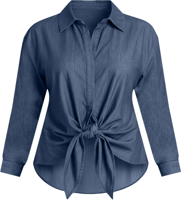 Plus Size Tie Front Collared Blouse