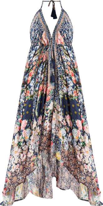 Women's Maxi Tropical Print Halterneck Dress