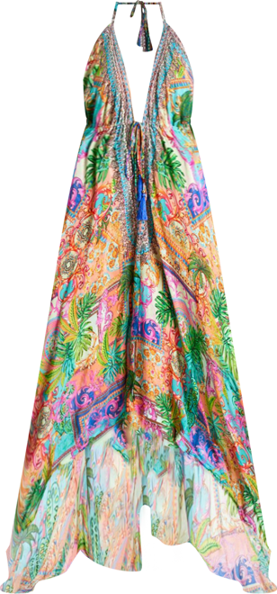 Women's Maxi Tropical Print Halterneck Dress