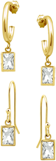 2-Pc. Set Cubic Zirconia Baguette Dangle Hoop & Drop Earrings, Created for Macy's