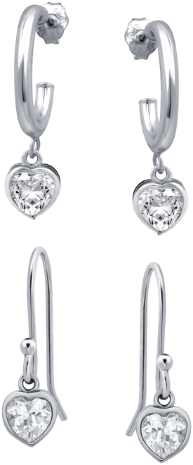 2-Pc. Set Cubic Zirconia Heart Dangle Hoop & Drop Earrings, Created for Macy's