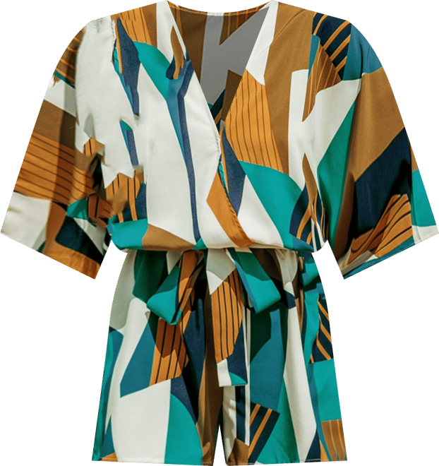 Women's Abstract Geo Dolman Straight Leg Romper