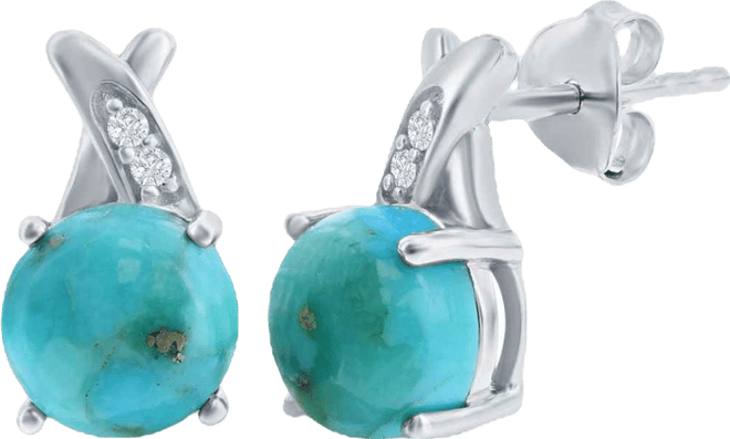 Stering Silver Round Turquoise w/ White Topaz Earrings