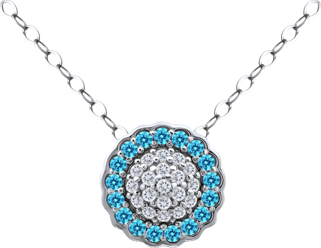 Blue & White Cubic Zirconia Reverse Halo Pendant Necklace, 16" + 2" extender , Created for Macy's