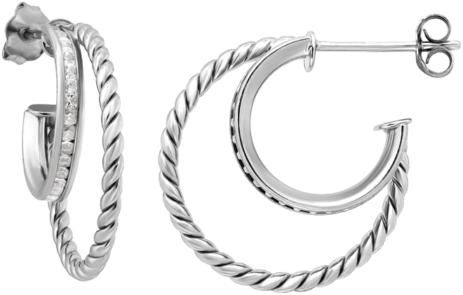 Cubic Zirconia Double Small Hoop Earrings, 0.75", Created for Macy's