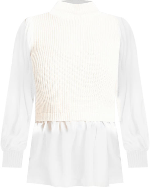 Women's Plus Size Twofer Sweater With Chiffon