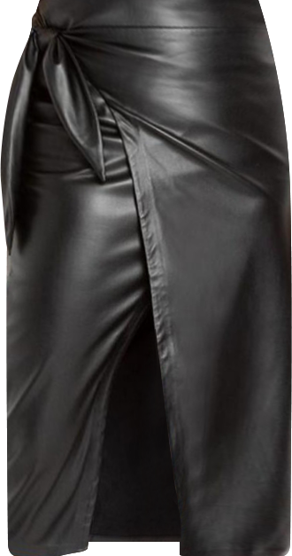 Women's Wrap Front Faux Leather Midi Skirt