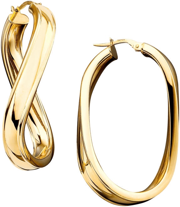 Italian 14K Gold Curved high quality Oval Hoop Earrings