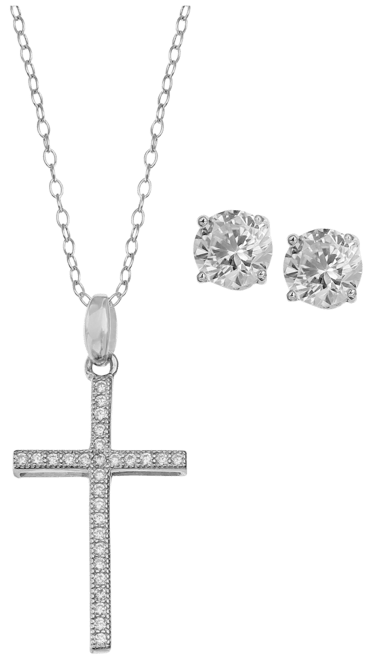 Cross Cubic Zirconia Sterling Silver Earrings and Pendant Set Cross Cubic Zirconia Sterling Silver Earrings and Pendant Set