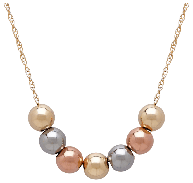 Tri-Tone Beaded Necklace in 10k Yellow, White and Rose Gold