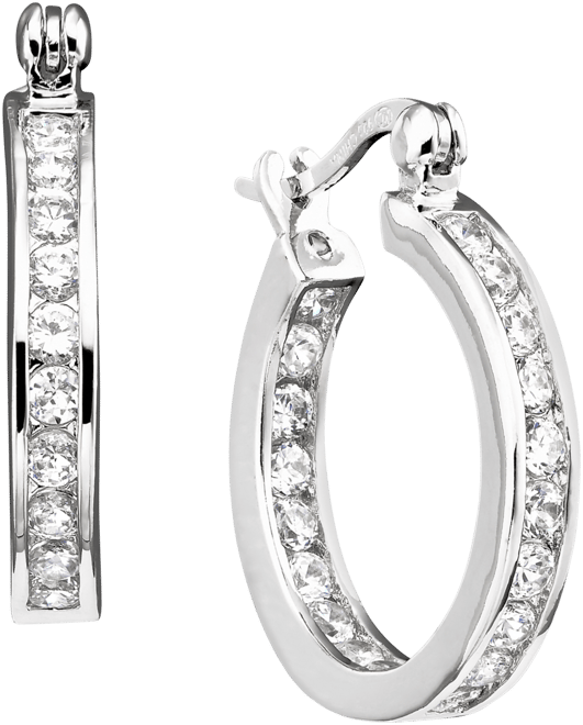 Small Cubic Zirconia Inside Out Hoop Earrings in Sterling Silver, 0.75", Created for Macy's