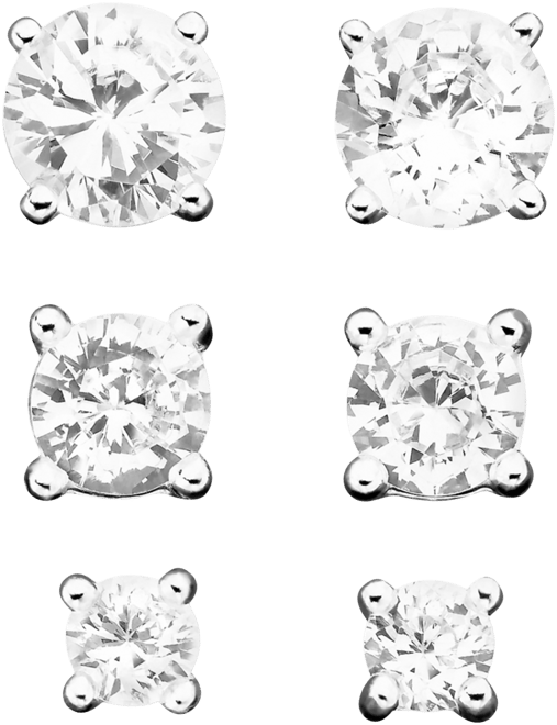 3-Pc. Cubic Zirconia Sterling Silver Stud Earrings in 18k Rose Gold-Plated, 18k Gold-Plated and Sterling Silver, Created for Macy's