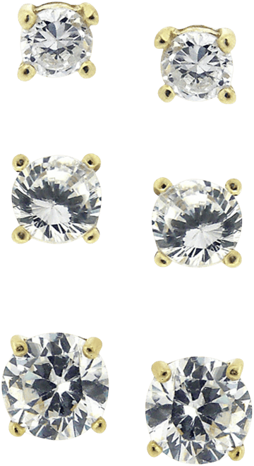 3-Pc. Cubic Zirconia Sterling Silver Stud Earrings in 18k Rose Gold-Plated, 18k Gold-Plated and Sterling Silver, Created for Macy's