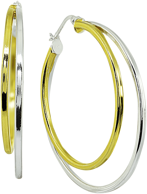Medium Two-Tone Double Hoop Earrings in Sterling Silver & 18k Gold-Plated Sterling Silver, 1.5", Created for Macy's