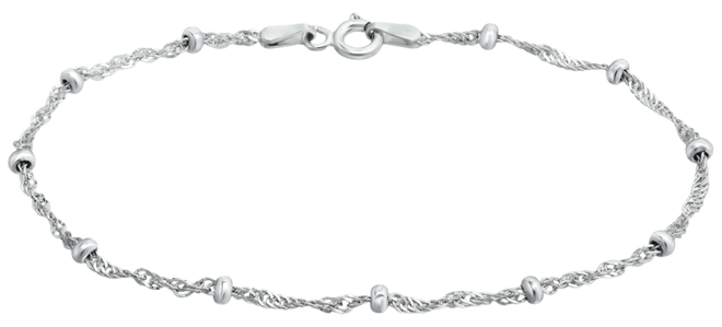Sterling Silver Bracelet, 7-1/4" Singapore Small Beaded Chain