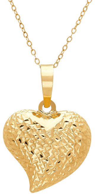 Textured Puff 17" Heart Pendant Necklace in 10k Gold