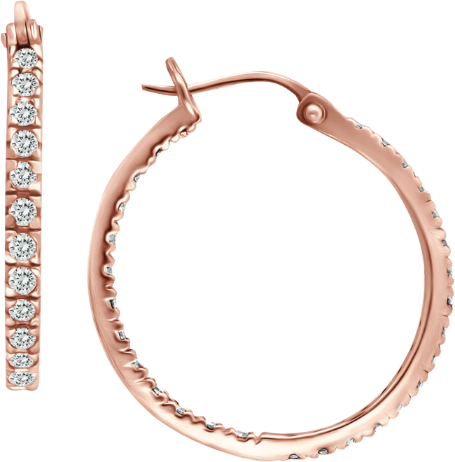 Small Cubic Zirconia In & Out Oval Hoop Earrings in 18k Gold-Plated Sterling Silver, 0.6", Created for Macy's