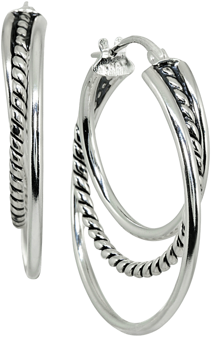 Small Textured Triple Hoop Earrings in Sterling Silver, 1", Created for Macy's