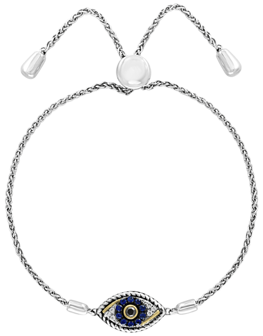 Effy Sapphire (1/10 ct. t.w.) & Diamond (1/10 ct. t.w.) Evil Eye Bolo Bracelet in 14k Gold & Sterling Silver