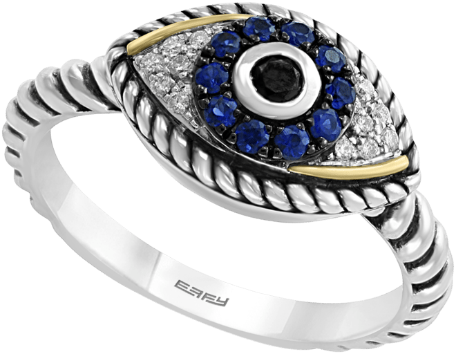 Sapphire (1/5 ct. t.w.) and Diamond (1/6 ct. t.w.) Evil Eye Ring in Sterling Silver & 18k Yellow Gold