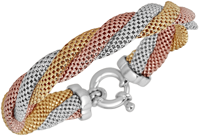 Mesh Twist Bracelet in Tri-Tone Sterling Silver