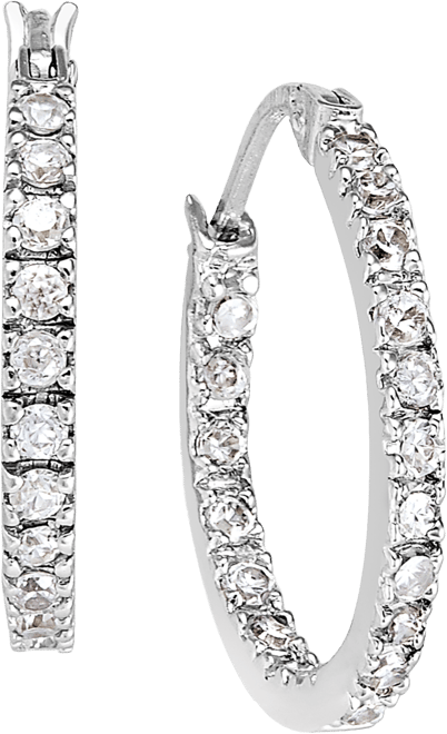 Small Sterling Silver Earrings, Cubic Zirconia Hoop Earrings, 0.6", (3/4 ct. t.w.)