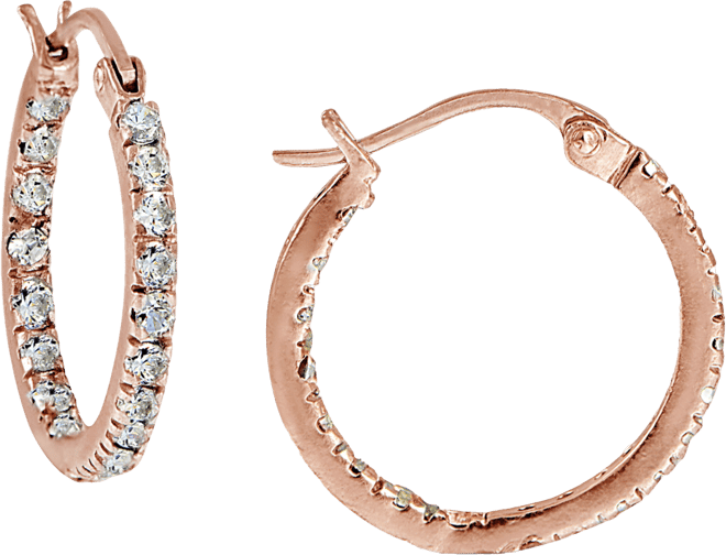 Small Sterling Silver Earrings, Cubic Zirconia Hoop Earrings, 0.6", (3/4 ct. t.w.)