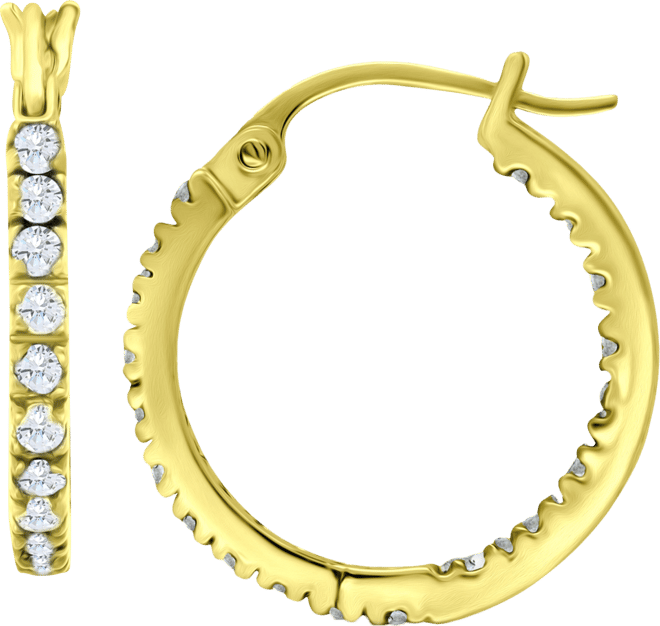 Small Sterling Silver Earrings, Cubic Zirconia Hoop Earrings, 0.6", (3/4 ct. t.w.)