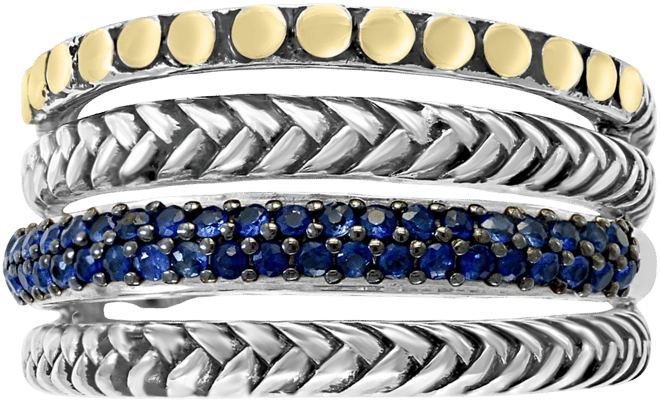 Effy Sapphire Multi-Row Stack Look Statement Ring (1/3 ct. t.w.) in Sterling Silver & 18k Gold