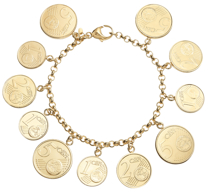 Euro Coin Charm Bracelet in 14k Gold Vermeil