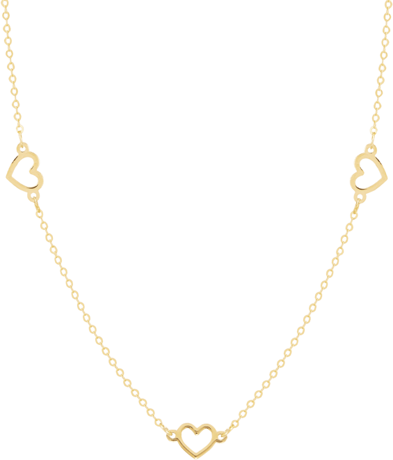 Polished Open Heart Station 18" Collar Necklace in 10k Gold