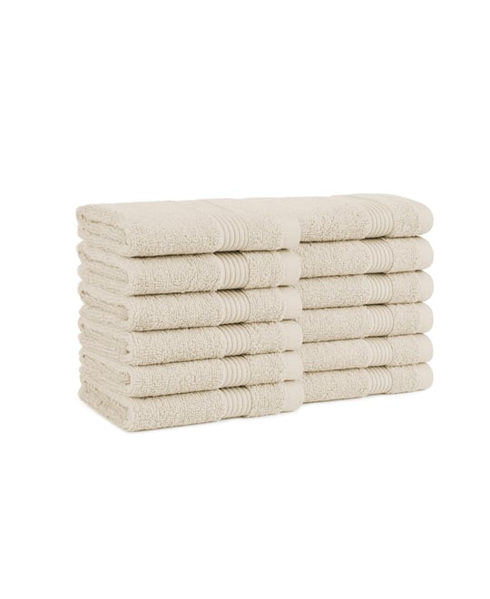 Host and Home Washcloths (12 Pack), Solid Color Options, 13x13 in, Double Stitched Edges, 600 Gsm, Soft Ringspun Cotton, Stylish Striped Dobby Border