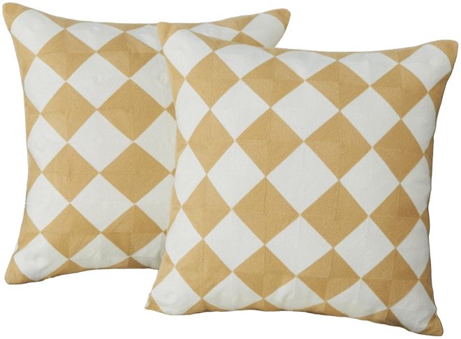 Caromio 2Pcs Checkered Embroidered Decorative Throw Pillow Covers 18" x 18"