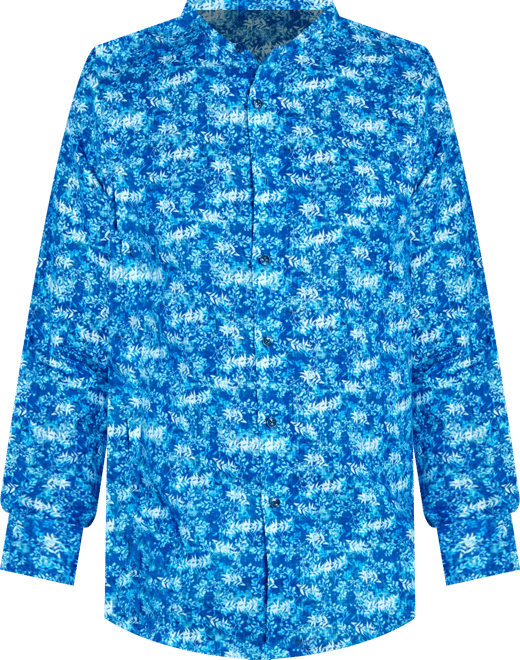 Men's Moisture-Wicking Abstract leaf-Print Button-Down Mandarin Shirt
