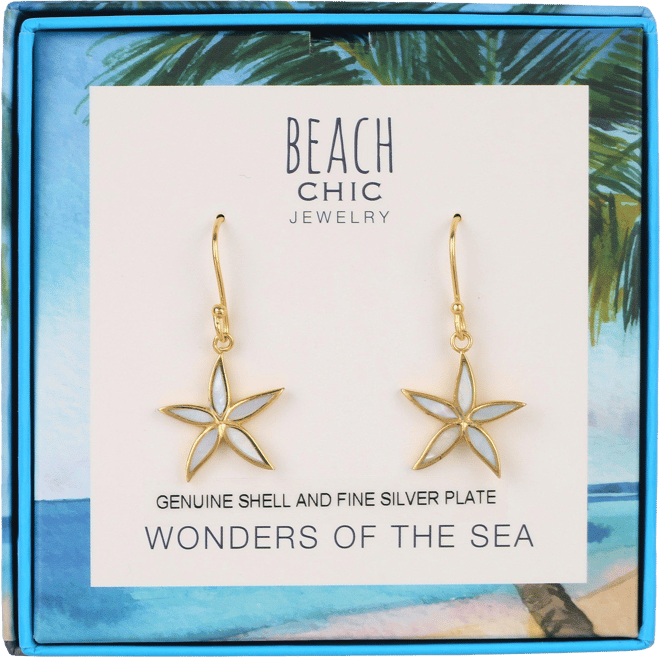 Beach Chic Gold Tone 1.5 in. Starfish Abalone Earrings