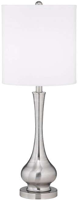 Modern Buffet Table Lamp 32" Tall Brushed Nickel Metal Gourd White Fabric Cylinder Shade for Living Room House Dining Entrywa