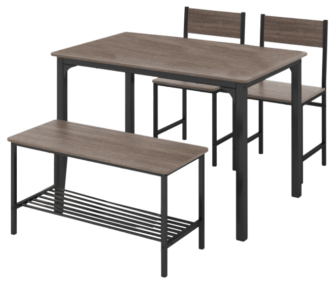 4 Pieces Rustic Dining Table Set with 2 Chairs and Bench