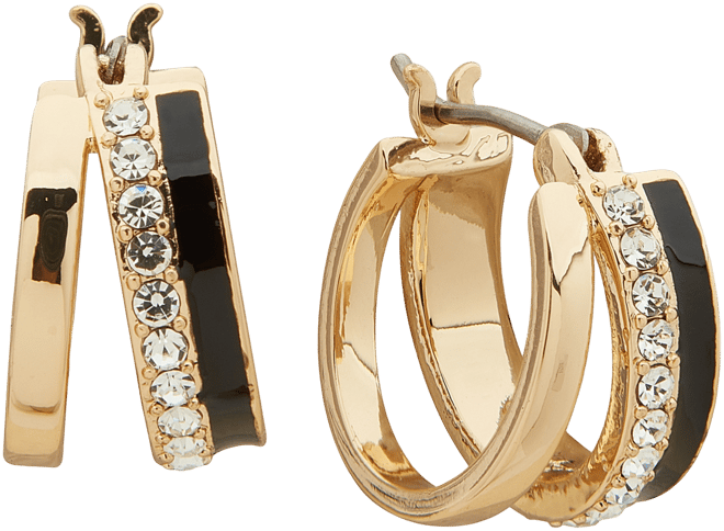 Gold-Tone Extra-Small Pave & Jet Split-Hoop Earrings, 0.42"
