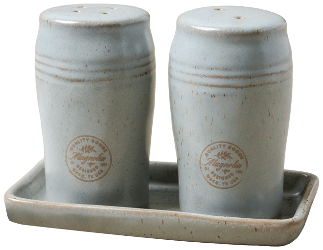 French Grey Embossed Stripe Salt & Pepper Shaker Set