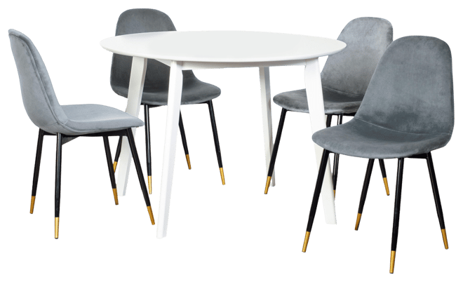 Lassan Contemporary 5-Piece Dining Set, White Round Dining Table with 4 Chairs