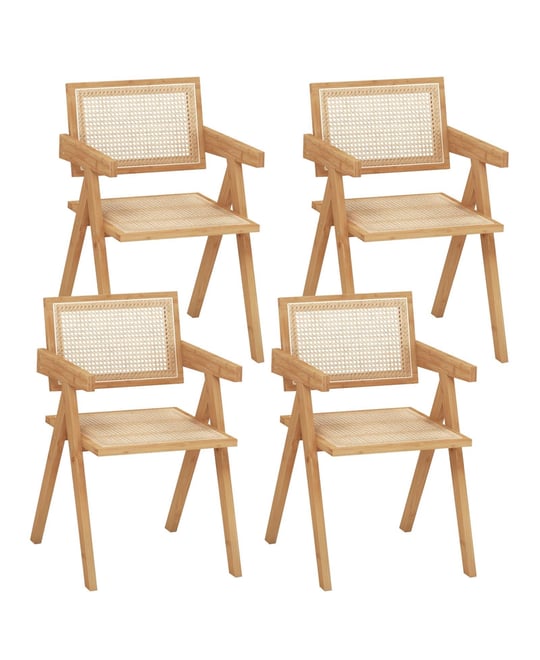 Set of 4 Rattan Accent Chairs Mid Century Dining Armchair Bamboo Frame Kitchen