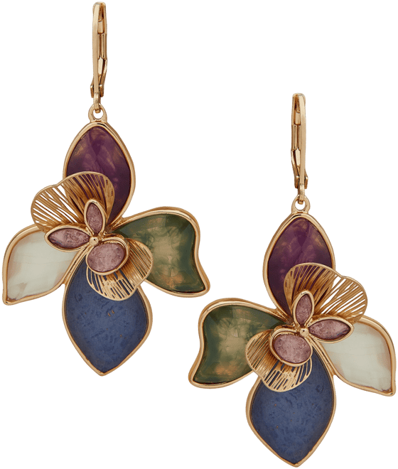 Gold-Tone Large Flower Drop Earrings