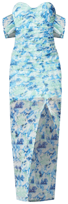 Women's Printed Off Shoulder Mesh Dress