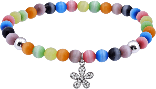 Cubic Zirconia & Multicolor Catseye Flower Dangle Stretch Bracelet in Sterling Silver, Created for Macy's