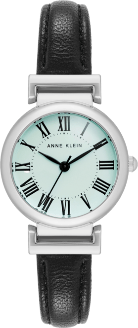 Women's Quartz Black Classic Leather and Silver-Tone Alloy Metal Strap Watch, 28mm